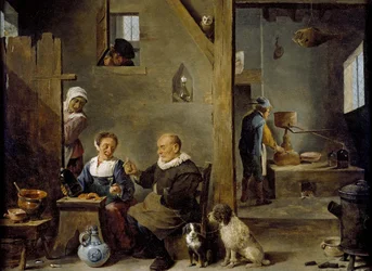 A Distillery with an elderly Man buying Gin from a Woman, c. 1640-49